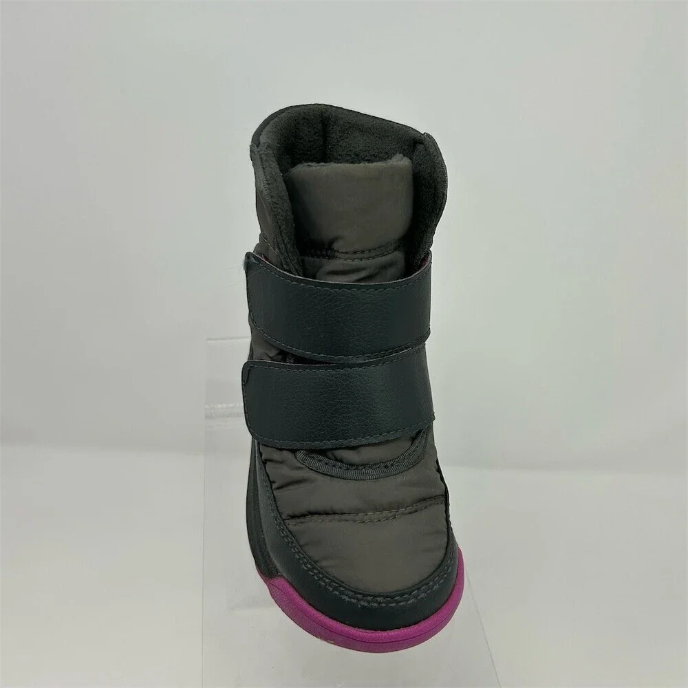 Sorel Kids Whitney II Strap Winter Snow Boots Gray Charcoal Purple Size 8